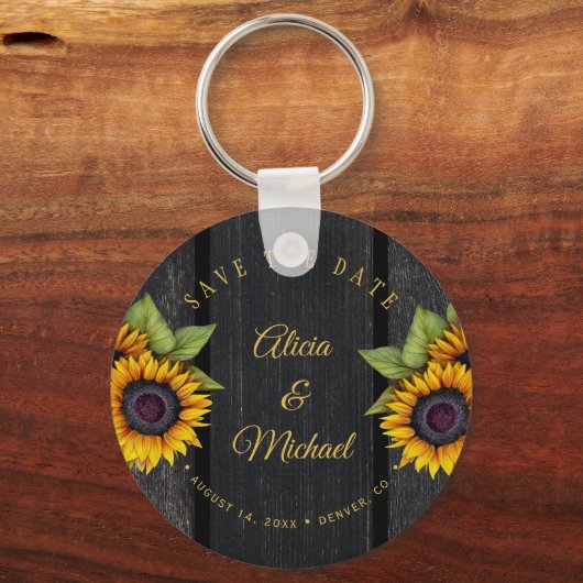 ひま素朴救花シックなバ結婚ンウッドの日付 キーホルダー (正面)