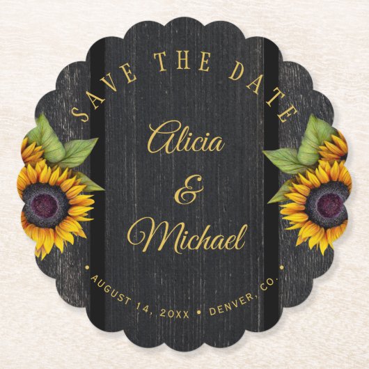 ひま素朴救花シックなバ結婚ンウッドの日付 ペーパーコースター (正面)