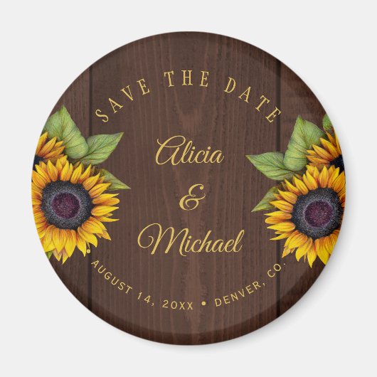 ひま素朴救花シックなバ結婚ンウッドの日付 マグネット (正面)