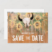 ひま素朴結婚花の牛のスカル日付を保存 案内ポストカード (正面/裏面)