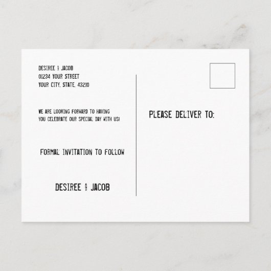 ひま素朴結婚花の牛のスカル日付を保存 案内ポストカード (裏面)