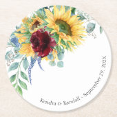 ひま素朴花とバラの結婚フローラのラウンドP ラウンドペーパーコースター (正面)