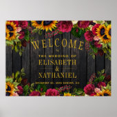 ひま素朴花とバラ結婚の歓迎サイン ポスター (正面)