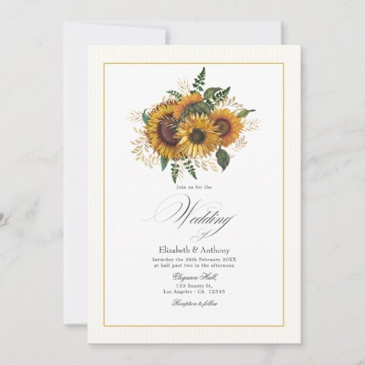 ひま素朴花と金ゴールド結婚の 招待状 (正面)