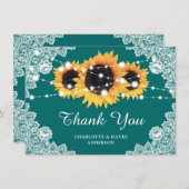 ひま素朴花ティール（緑がかった色）結婚サンキューカード サンキューカード (正面/裏面)