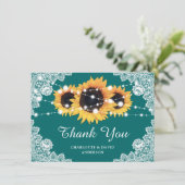 ひま素朴花ティール（緑がかった色）結婚サンキューカード サンキューカード (スタンド正面)