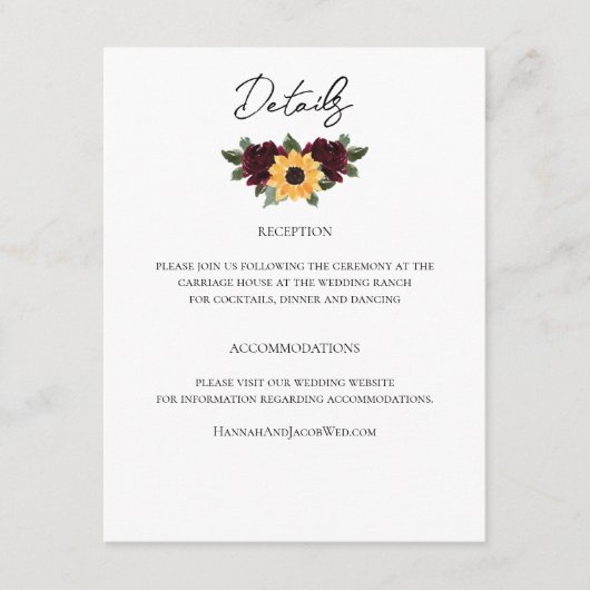 ひま素朴花バラ結婚詳細 エンクロージャーカード (正面)