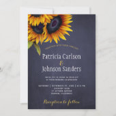 ひま素朴花海軍チョーク結婚ボード 招待状 (正面)