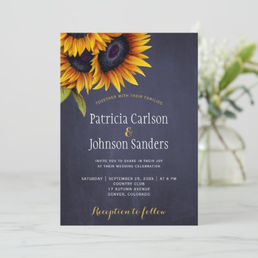 ひま素朴花海軍チョーク結婚ボード 招待状 (スタンド正面)