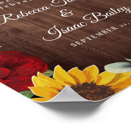 ひま素朴花赤いバラの結婚歓迎 ポスター (角)