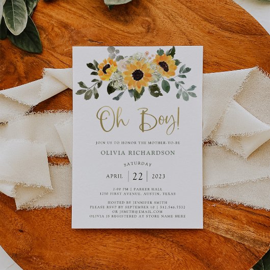 ひま素朴花 | Oh Boy Baby Shower金ゴールドスクリプト 招待状