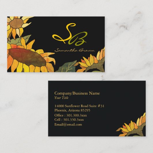 ひま芸術的はっきりした花モノグラム 名刺 (正面/裏面)