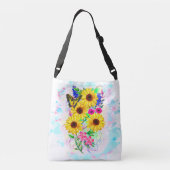 ひま運花と蝶を持つ大きなバッグ クロスボディバッグ (裏面)