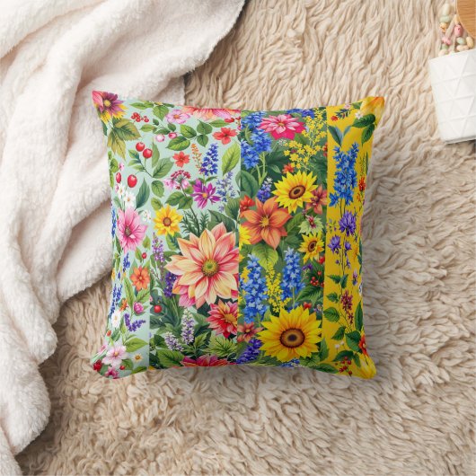 ひま鮮やか花とダリアの花の模様 クッション (ブランケット)