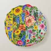 ひま鮮やか花とダリアの花の模様 ラウンドクッション (裏面)