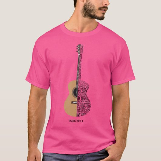 ひもで彼を賞賛する – 詩篇150 – アコースティックGuita Tシャツ (正面)