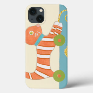 ひもの球を持つストライプのなおもちゃ猫 iPhone 13ケース