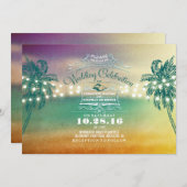 ひもはかわいいビーチ結婚式の招待状をつけます 招待状 (正面/裏面)