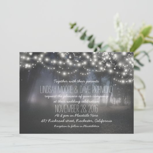 ひもはきらめく素朴な結婚式招待状をつけます 招待状 (スタンド正面)