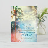 ひもはヤシの木のビーチ結婚式の招待をつけます 招待状 (スタンド正面)