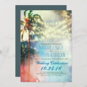 ひもはヤシの木のビーチ結婚式の招待をつけます 招待状 (正面/裏面)