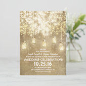 ひもは招待を結婚するきらめくメーソンジャーをつけます 招待状 (スタンド正面)