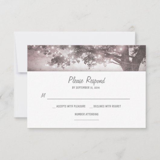 ひもは木素朴な結婚RSVPのカードをつけます 出欠カード (正面)