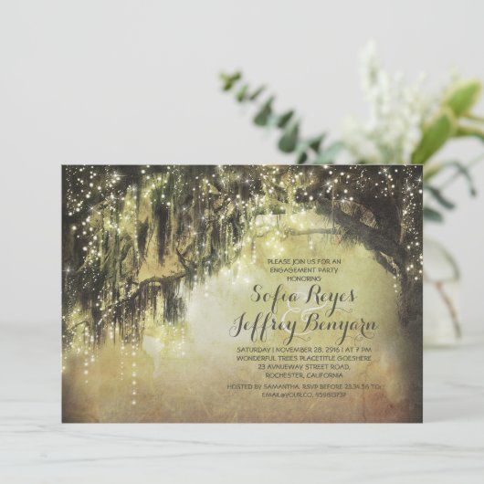 ひもは素朴な木のヴィンテージの婚約パーティをつけます 招待状 (スタンド正面)