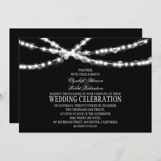ひもは黒い結婚式招待状をつけます 招待状 (正面/裏面)