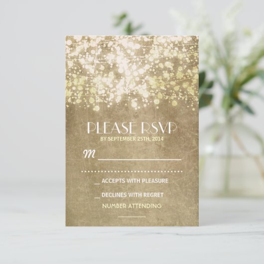 ひもライトが付いているRSVPカードを結婚するヴィンテージ 出欠カード (スタンド正面)