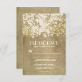 ひもライトが付いているRSVPカードを結婚するヴィンテージ 出欠カード (正面/裏面)