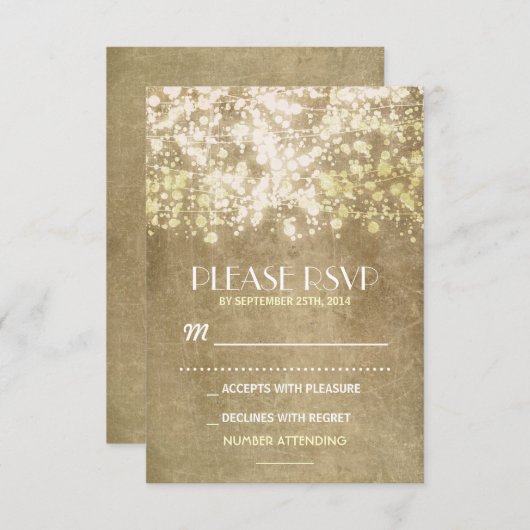 ひもライトが付いているRSVPカードを結婚するヴィンテージ 出欠カード (正面/裏面)