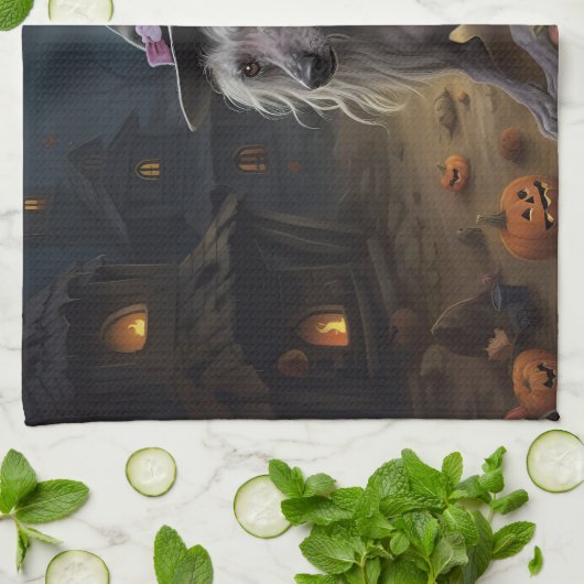 ひも中国のつきカボチャのハロウィーン怖 キッチンタオル (折り畳み)