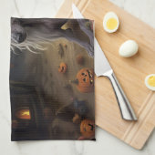 ひも中国のつきカボチャのハロウィーン怖 キッチンタオル (四つ折り)