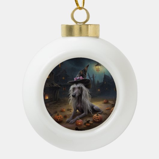 ひも中国のつきカボチャのハロウィーン怖 セラミックボールオーナメント (正面)