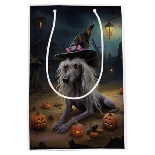 ひも中国のつきカボチャのハロウィーン怖 ミディアムペーパーバッグ (正面)