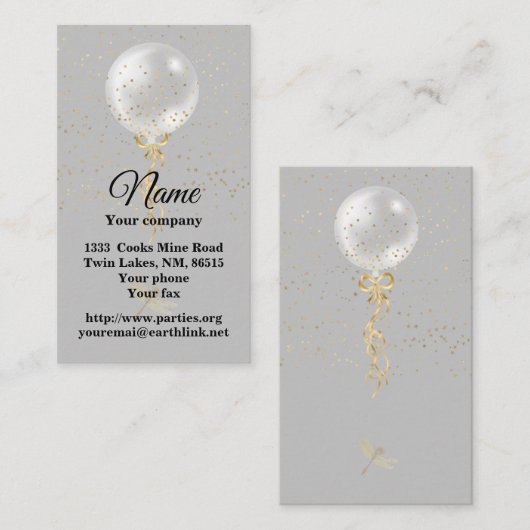 ひも状の名刺のシルバーの風船 名刺 (正面/裏面)