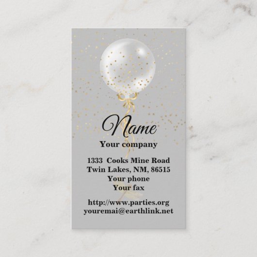 ひも状の名刺のシルバーの風船 名刺 (正面)