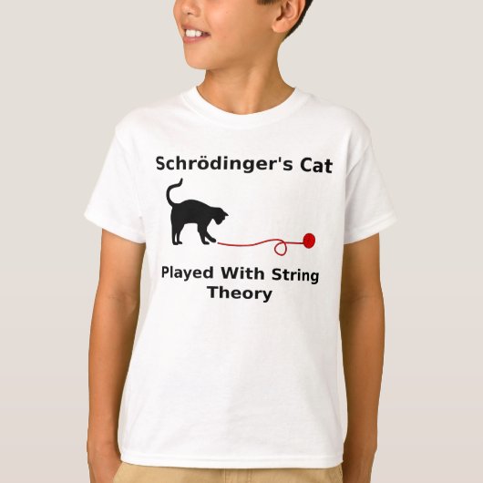 ひも理論と遊ばれるSchrödingerの猫 Tシャツ (正面)