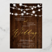 ひも素朴のライト茶色の木の結婚写真 箔招待状 (正面)