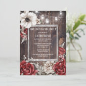 ひも素朴のライト赤いバラのポピーな花シック 招待状 (スタンド正面)