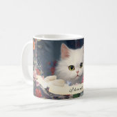 ひょうたん白い猫と花ガーリーのカスタムマグ コーヒーマグカップ (正面左)