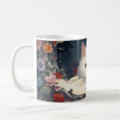 ひょうたん白い猫と花ガーリーのカスタムマグ コーヒーマグカップ (左)