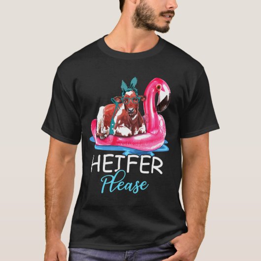 ひよこお願いね 笑えるフラミンゴの浮き輪バンダナ牛 Tシャツ (正面)