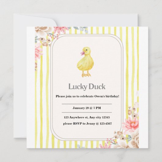 ひよこが描かれた子供の誕生日カード 招待状 (正面)