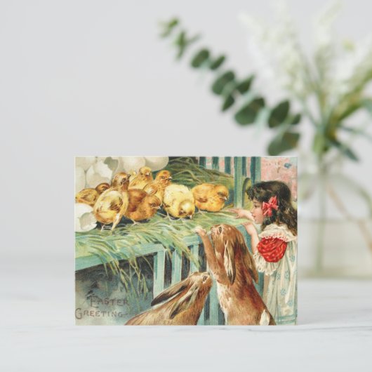 ひよこのバニーのイースター場面郵便はがきのヴィンテージ シーズンポストカード (スタンド正面)