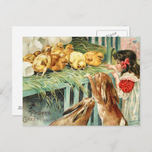 ひよこのバニーのイースター場面郵便はがきのヴィンテージ シーズンポストカード (正面/裏面)