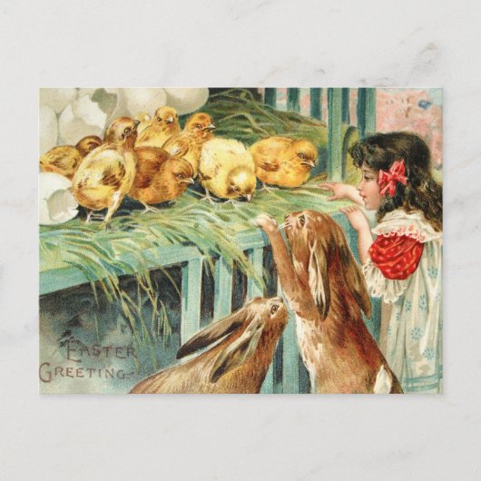 ひよこのバニーのイースター場面郵便はがきのヴィンテージ シーズンポストカード (正面)