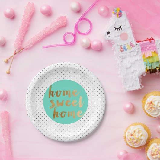 ひよこのフェイクな金ゴールドの家の甘い家の水玉模様パターン ペーパープレート (パーティー)