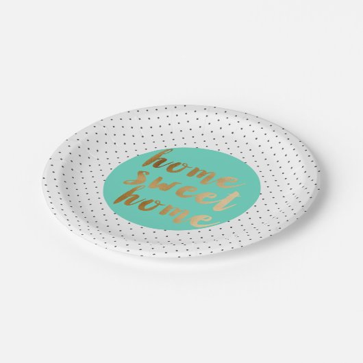 ひよこのフェイクな金ゴールドの家の甘い家の水玉模様パターン ペーパープレート (アングル)